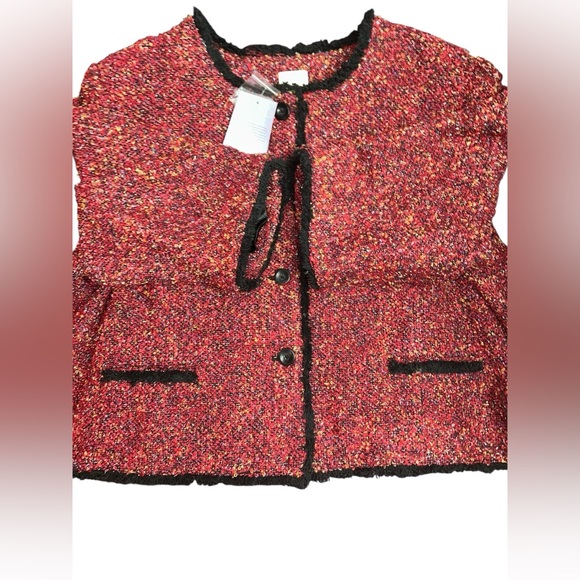 Hot in Hollywood Red Tweed Boxy Jacket with Black Trim - Picture 5 of 9